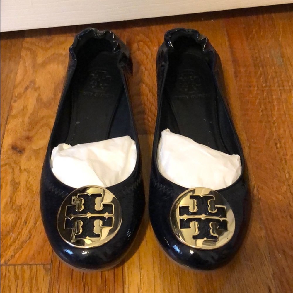 Tory Burch Blue Patent Leather Reva Flats Size 7